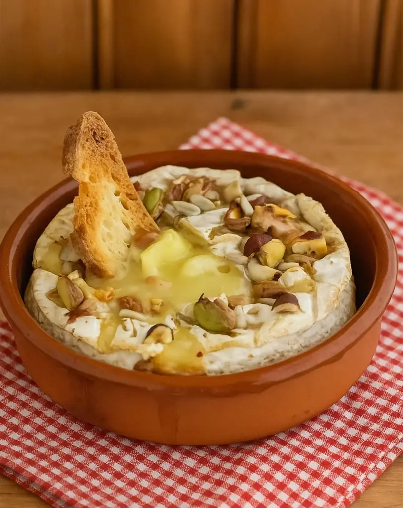 Camembert rôti au four, miel et noix