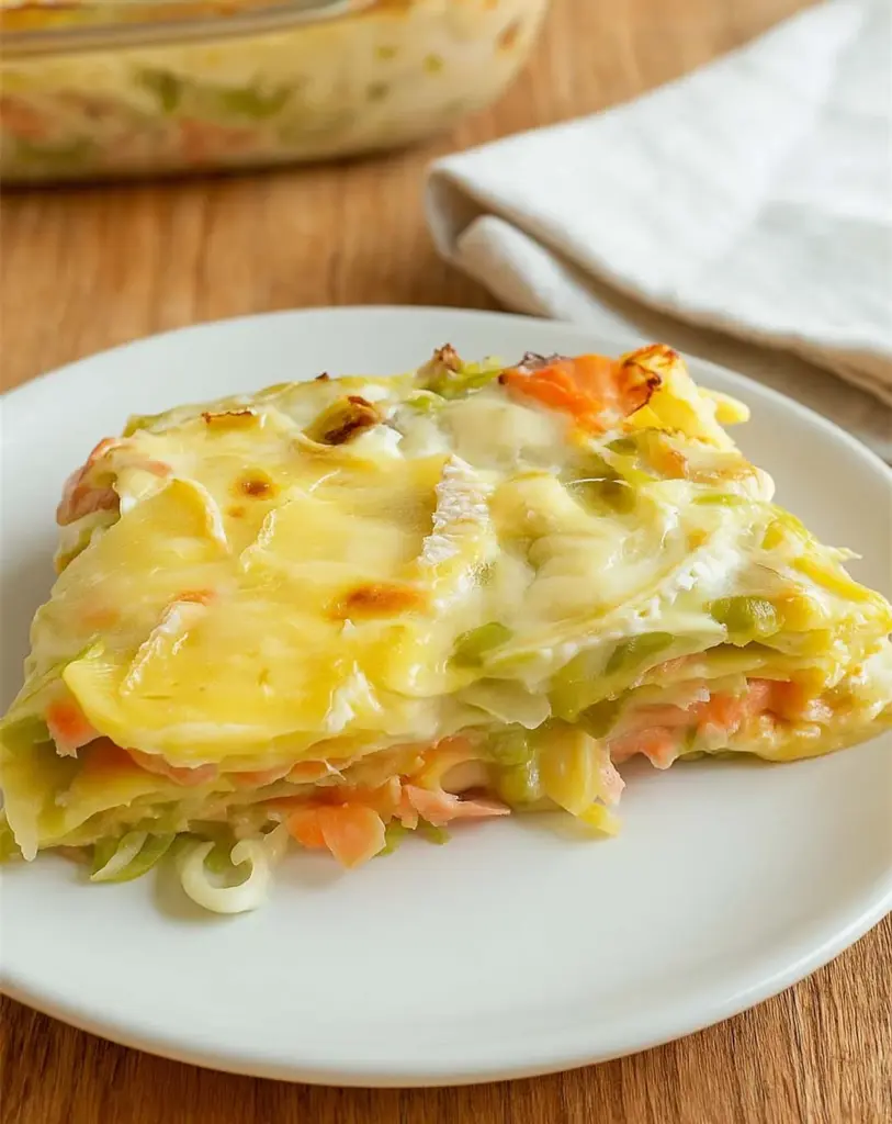 Lasagnes au saumon poireaux et chèvre