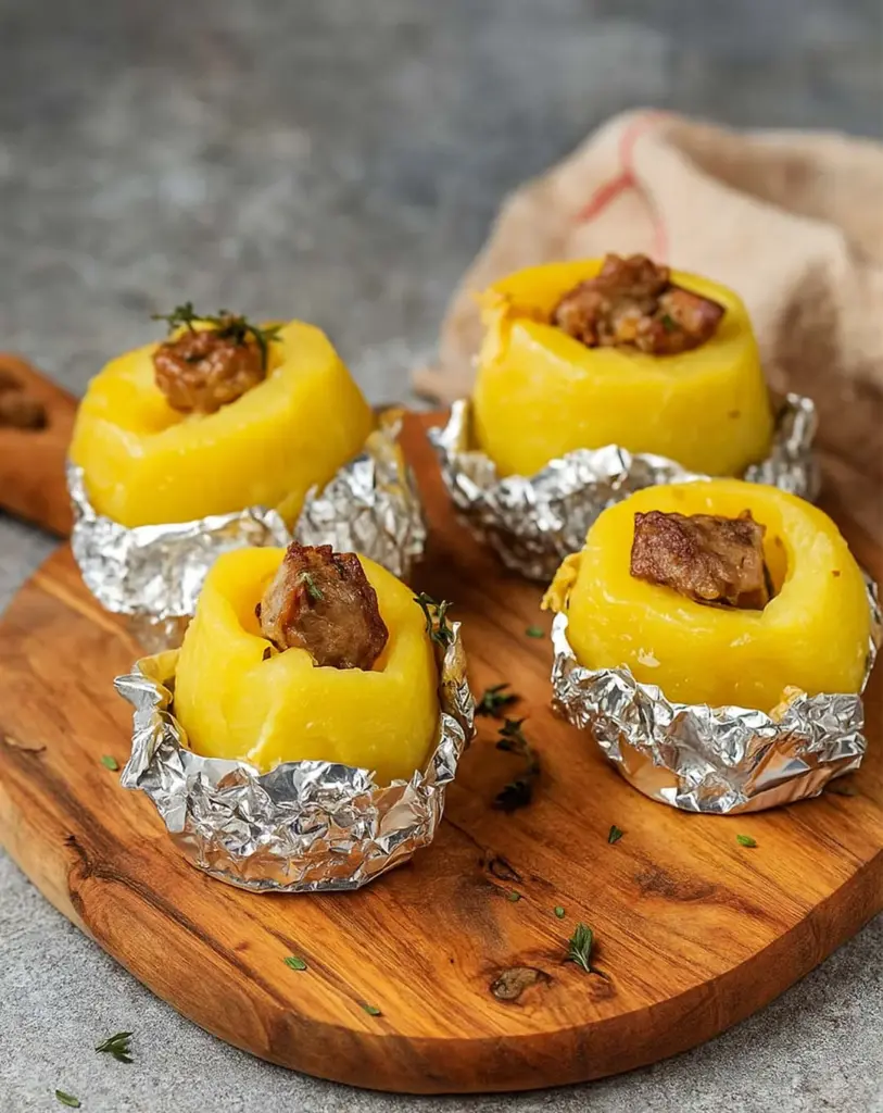 Pommes de terre aux saucisses en papillote