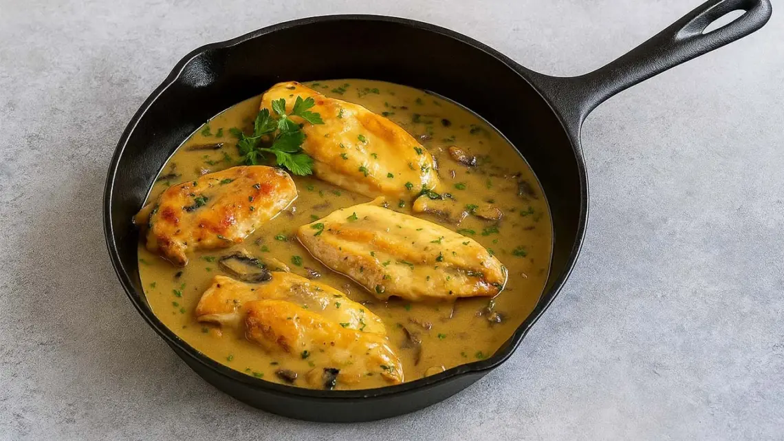 Poulet à la sauce au yaourt et aux champignons