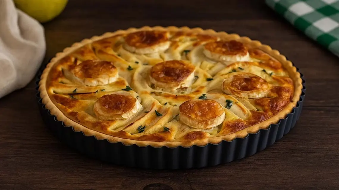 Quiche aux pommes, chèvre chaud et thym