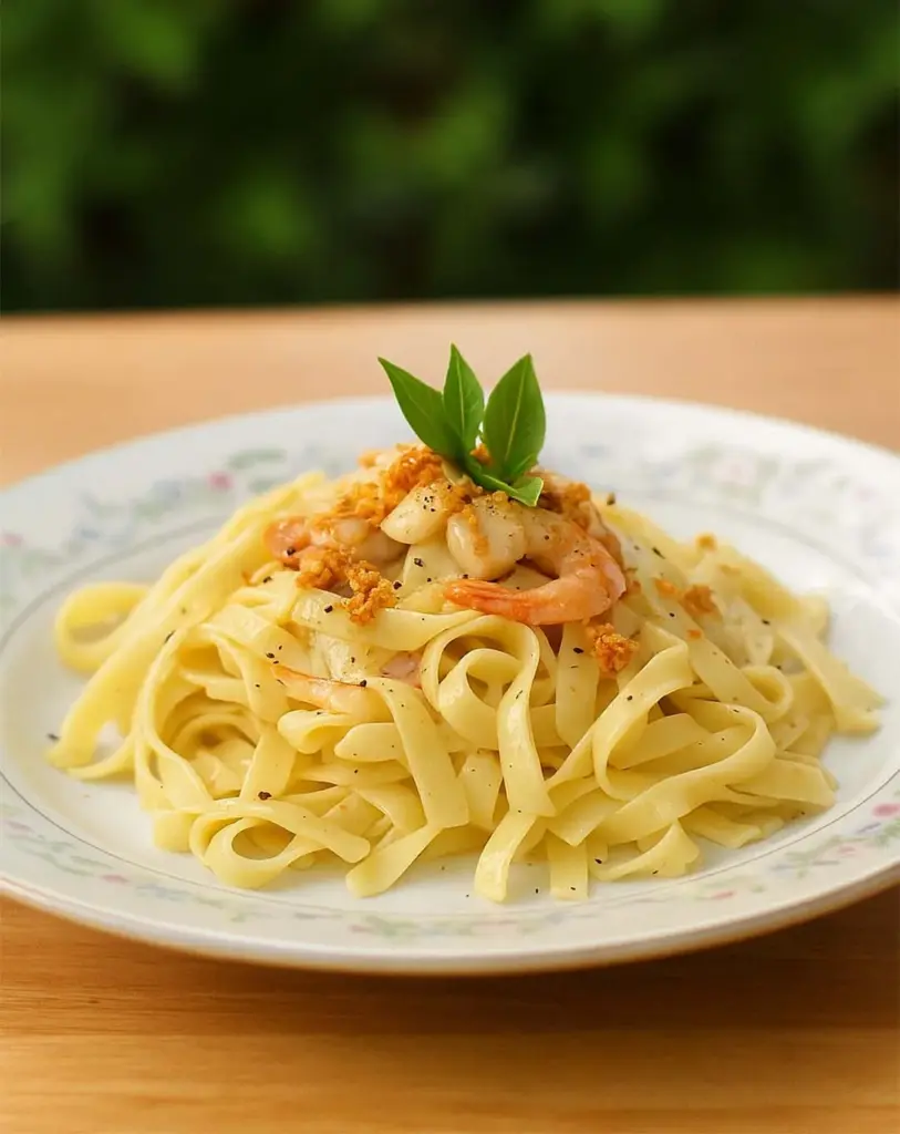 Tagliatelles aux crevettes et à la crème liquide !