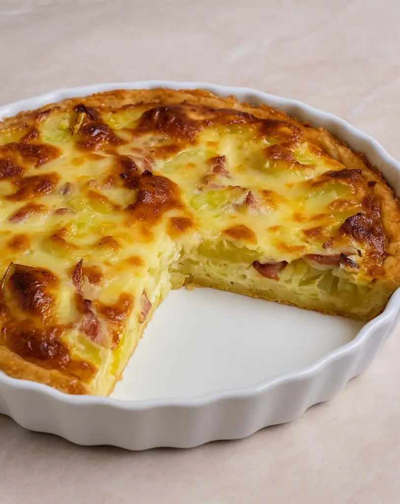Tarte salée aux oignons caramélisés et aux pommes de terre