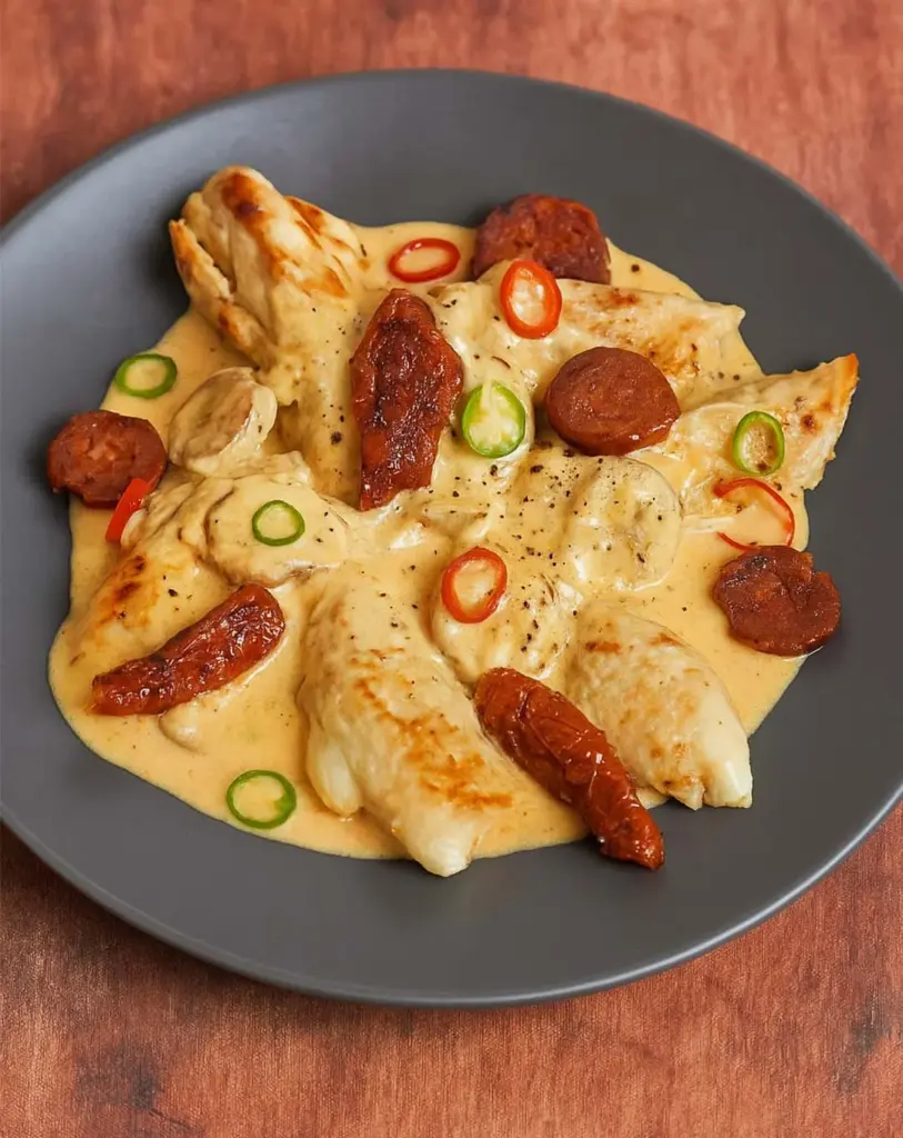 Aiguillettes de poulet, sauce crémeuse au chorizo