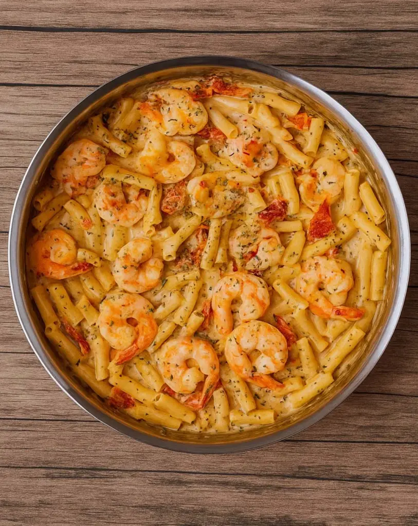 Pâtes aux crevettes avec sauce crémeuse à la mozzarella