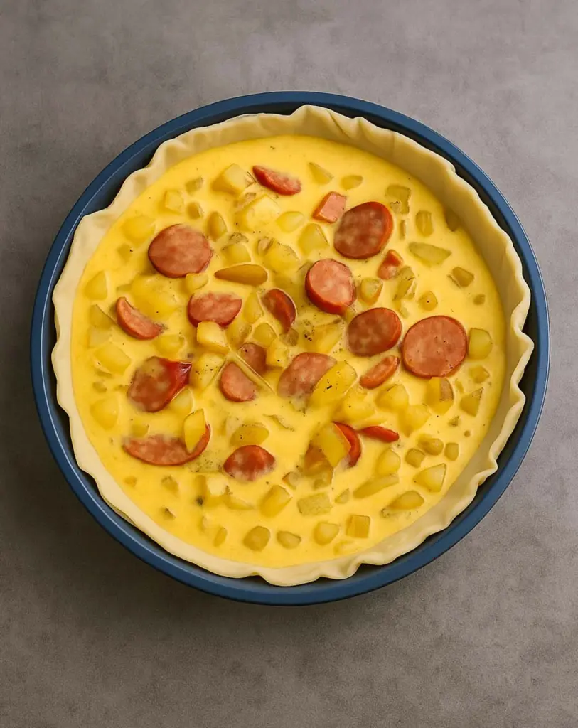Quiche campagnarde, Patates et saucisses fumées
