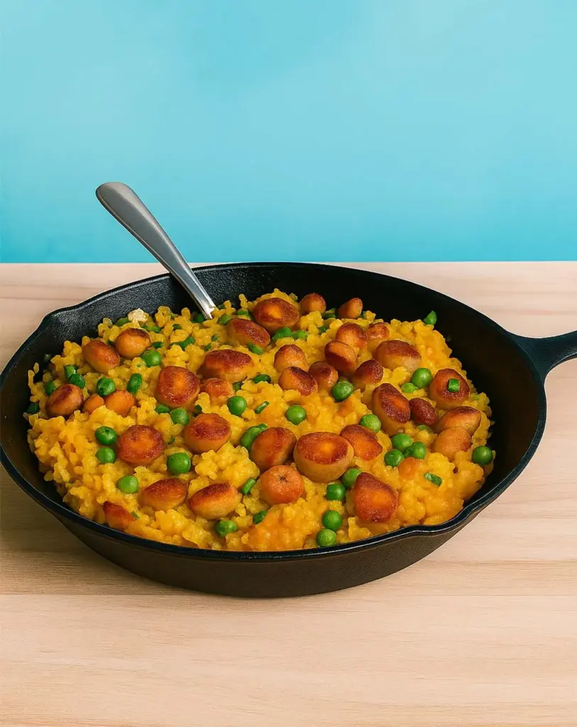 Riz aux saucisses et petits pois