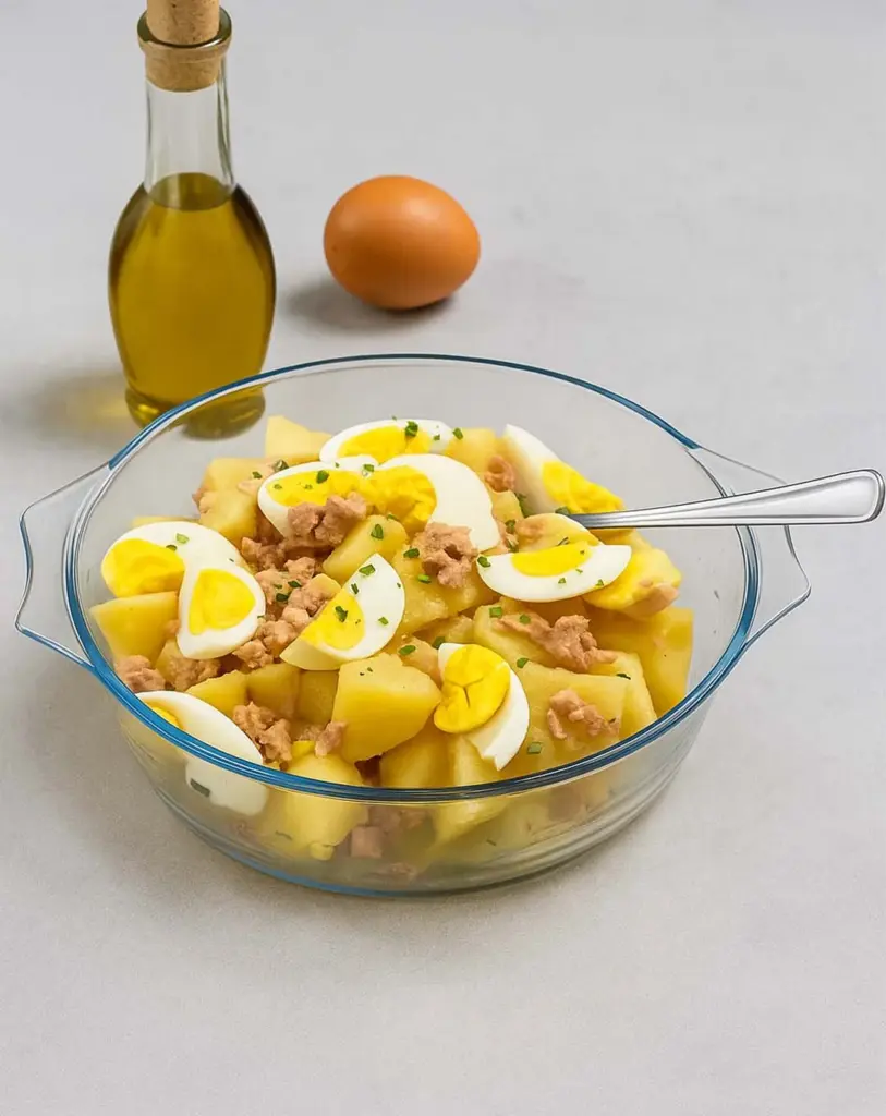 Salade de pommes de terre au thon et aux œufs frais