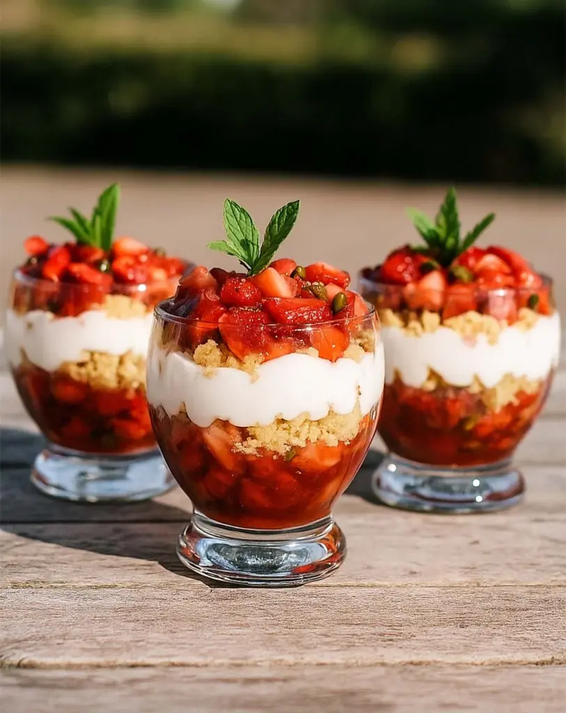 Tartare de fraises, pistaches et sablés
