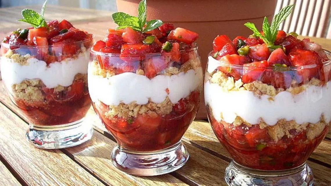 Tartare de fraises, pistaches et sablés