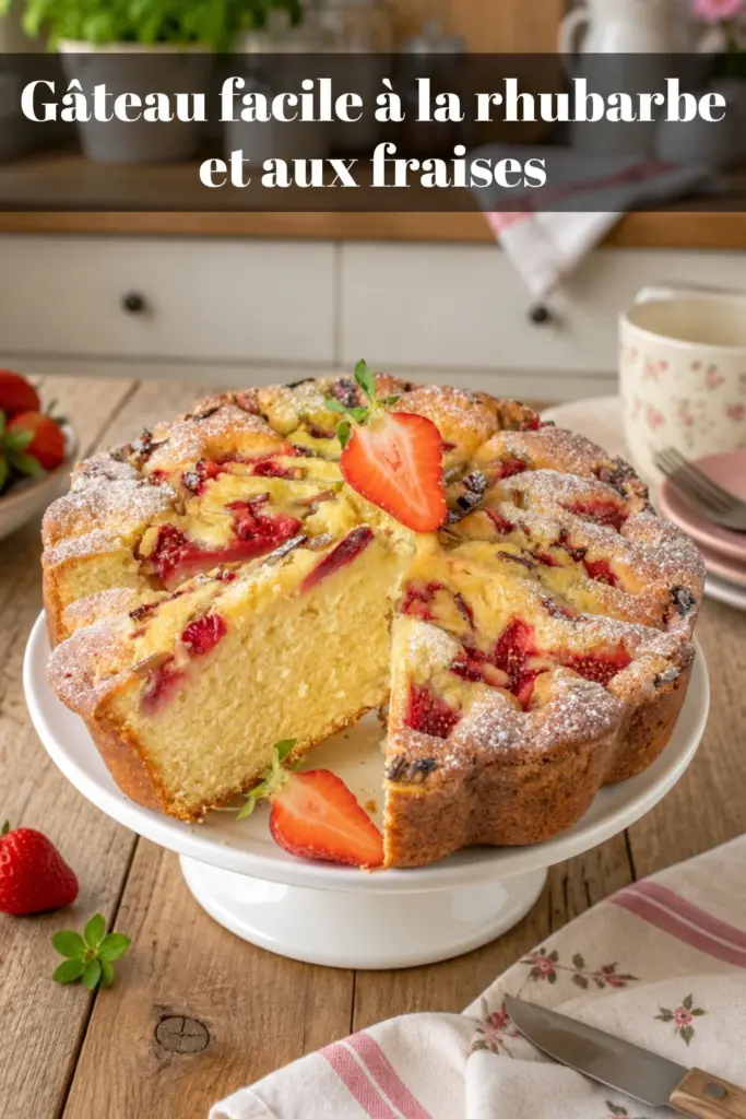Gâteau facile à la rhubarbe et aux fraises