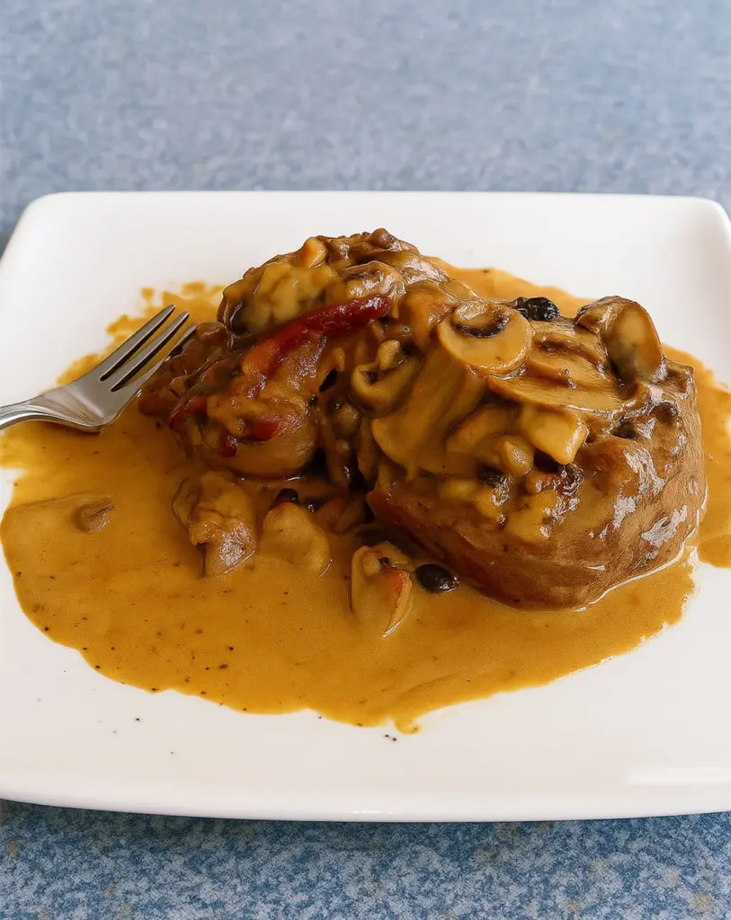 Rôti de porc aux champignons et à la moutarde