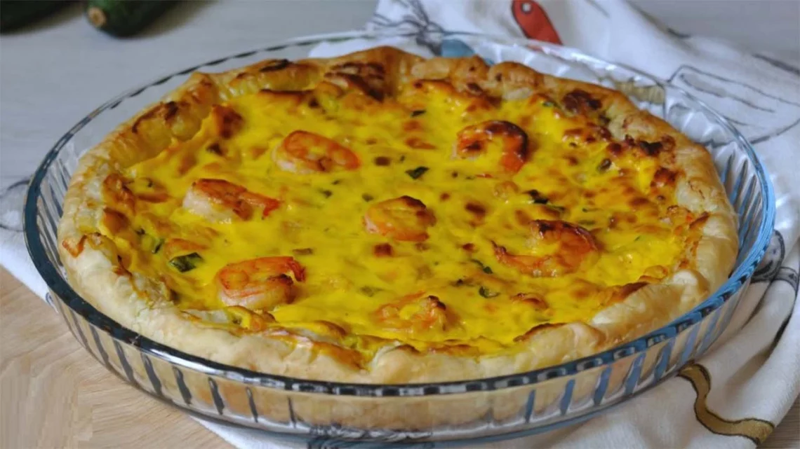 Tarte salée aux crevettes et aux courgettes