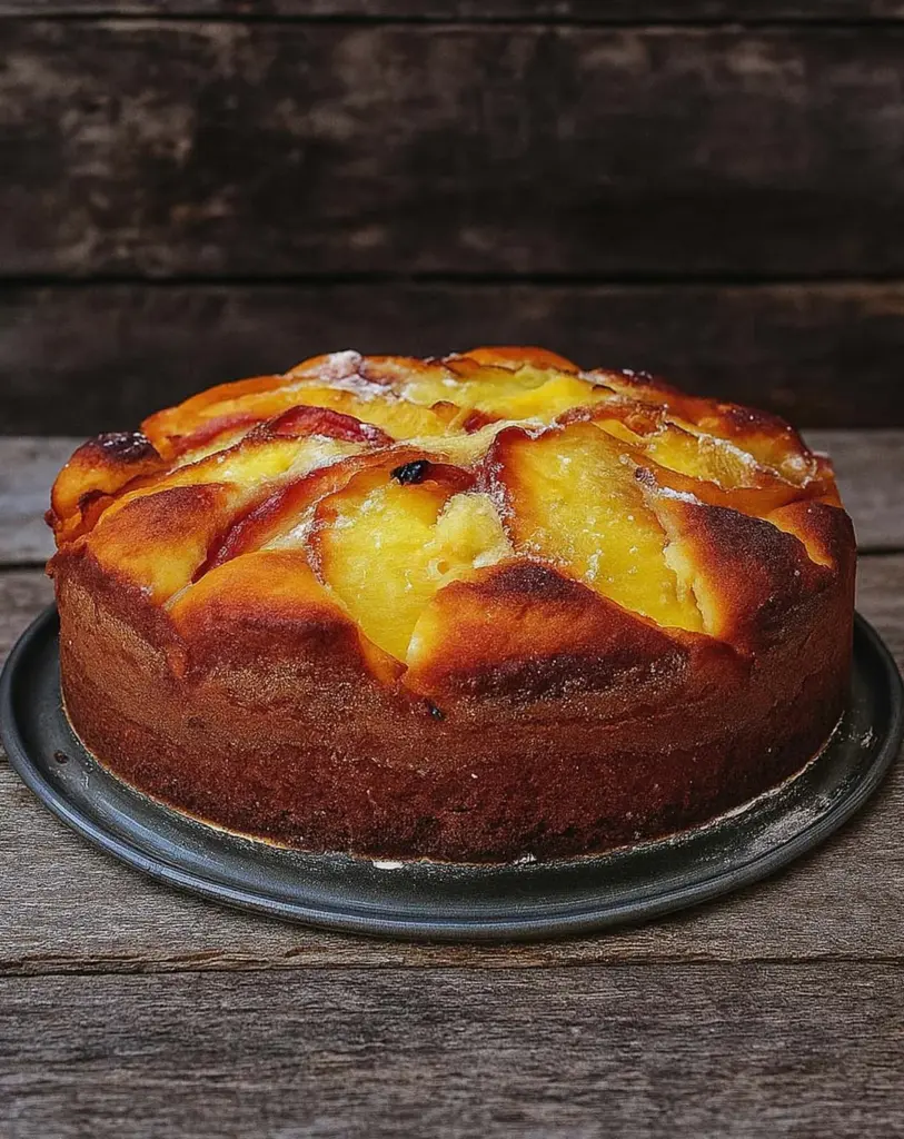 Gâteau aux pêches et noix de coco