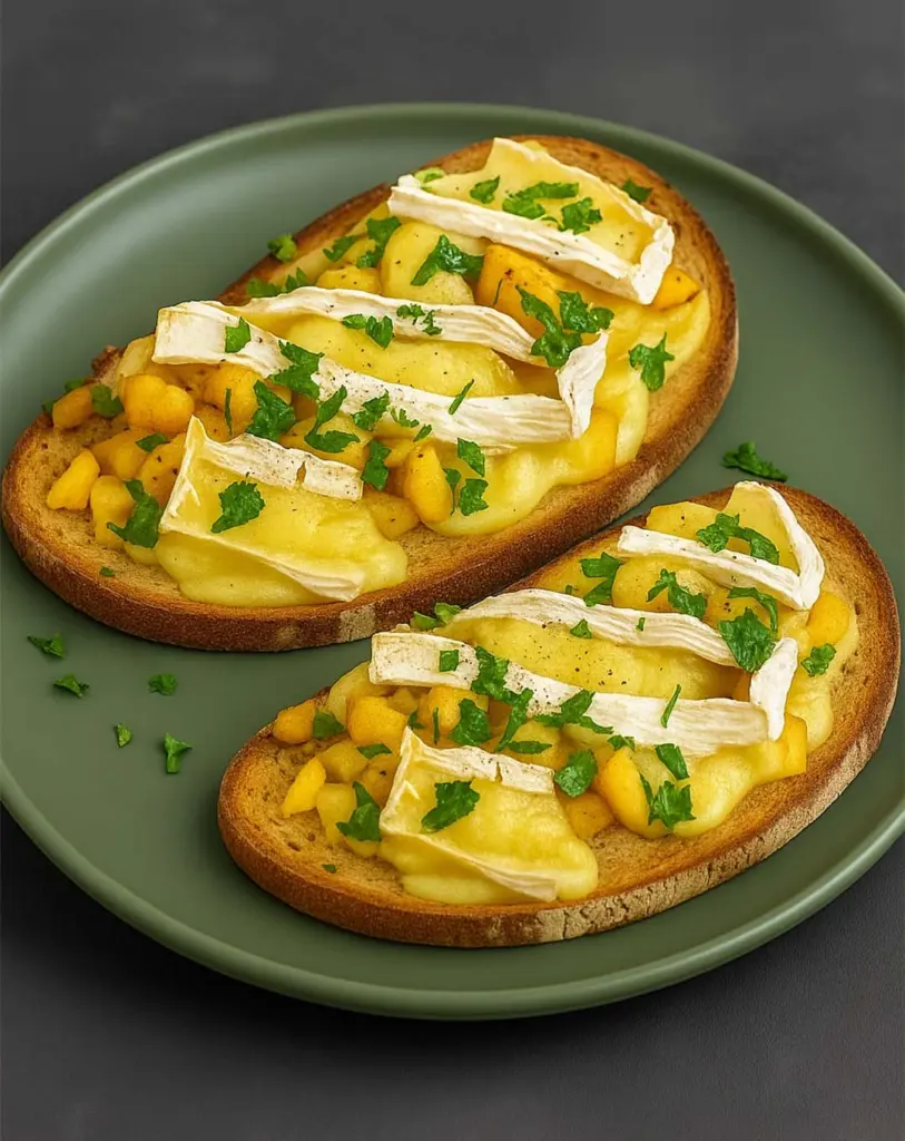 Tartines aux pommes et au camembert coulant