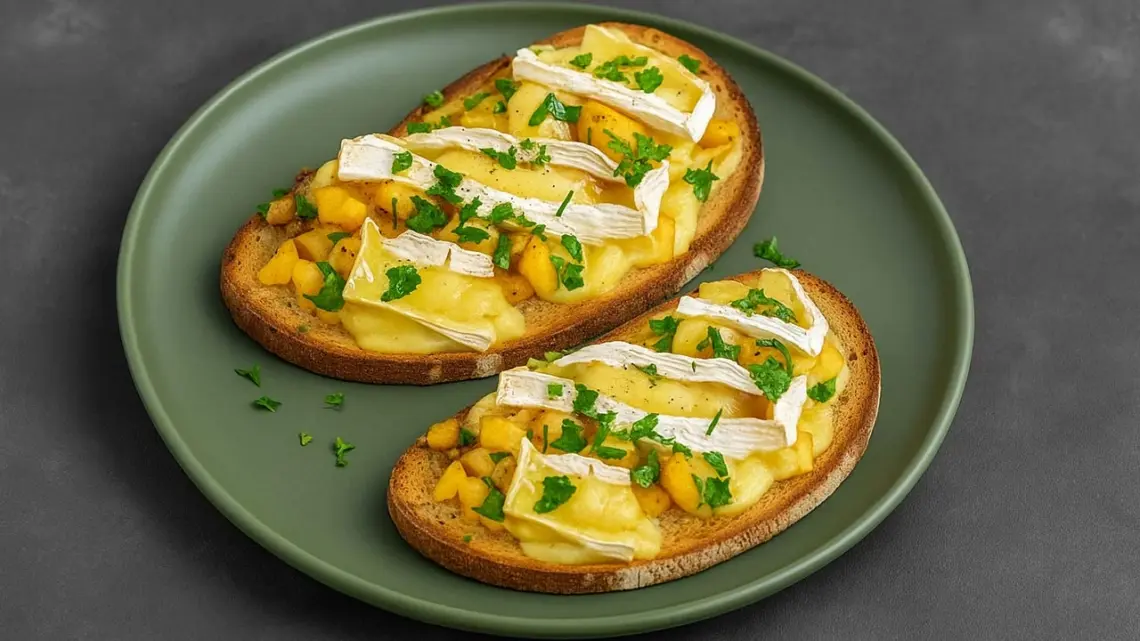 Tartines aux pommes et au camembert coulant