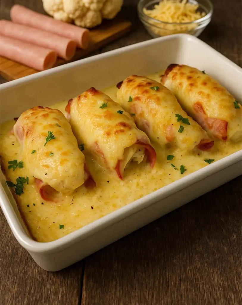 Chou fleur au jambon et à la béchamel