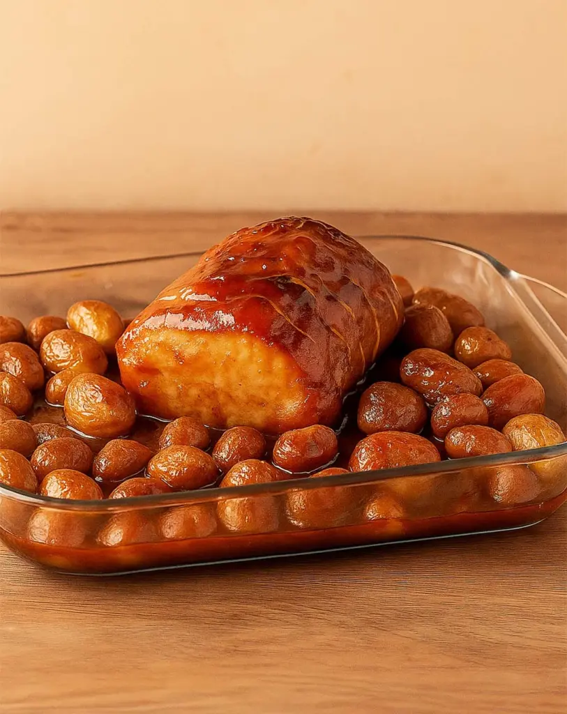 Roti de porc à l’ail et pommes de terre