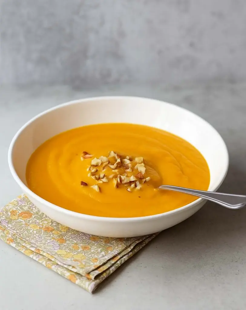 Soupe de carottes, patate douce et gingembre au lait de coco