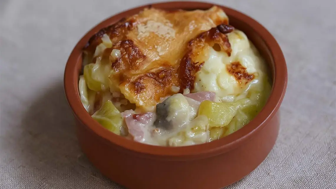 Tartiflette aux poireaux et champignons