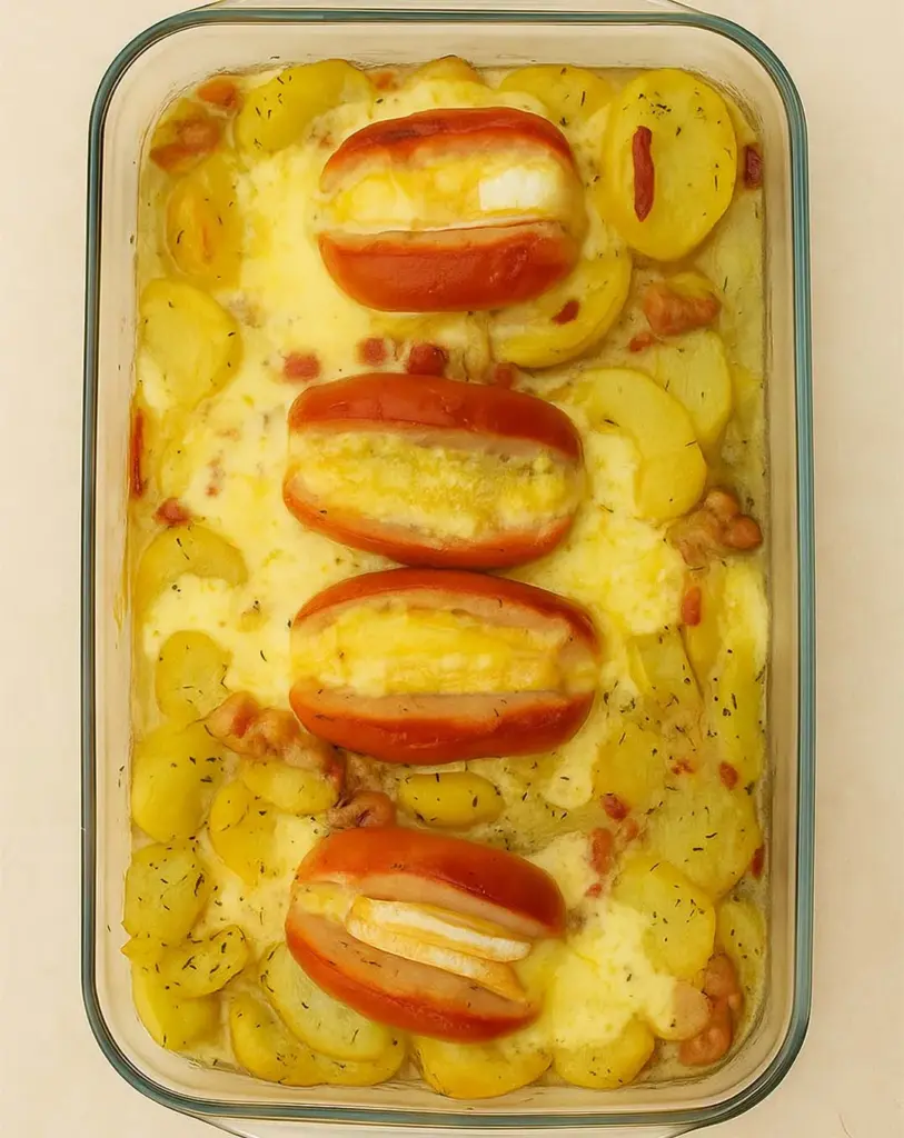 Cervelas à la savoyarde pommes de terre lardons