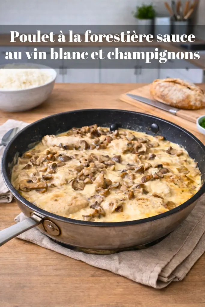Poulet à la forestière sauce au vin blanc et champignons