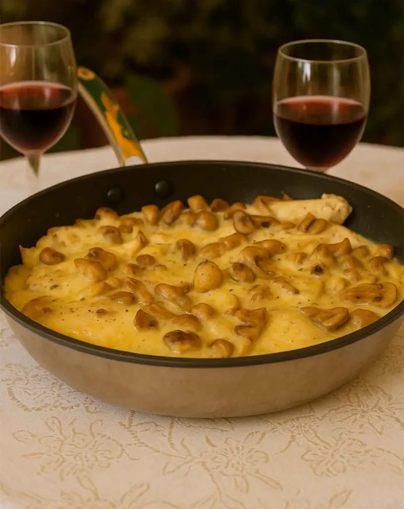 Poulet à la forestière sauce au vin blanc et champignons