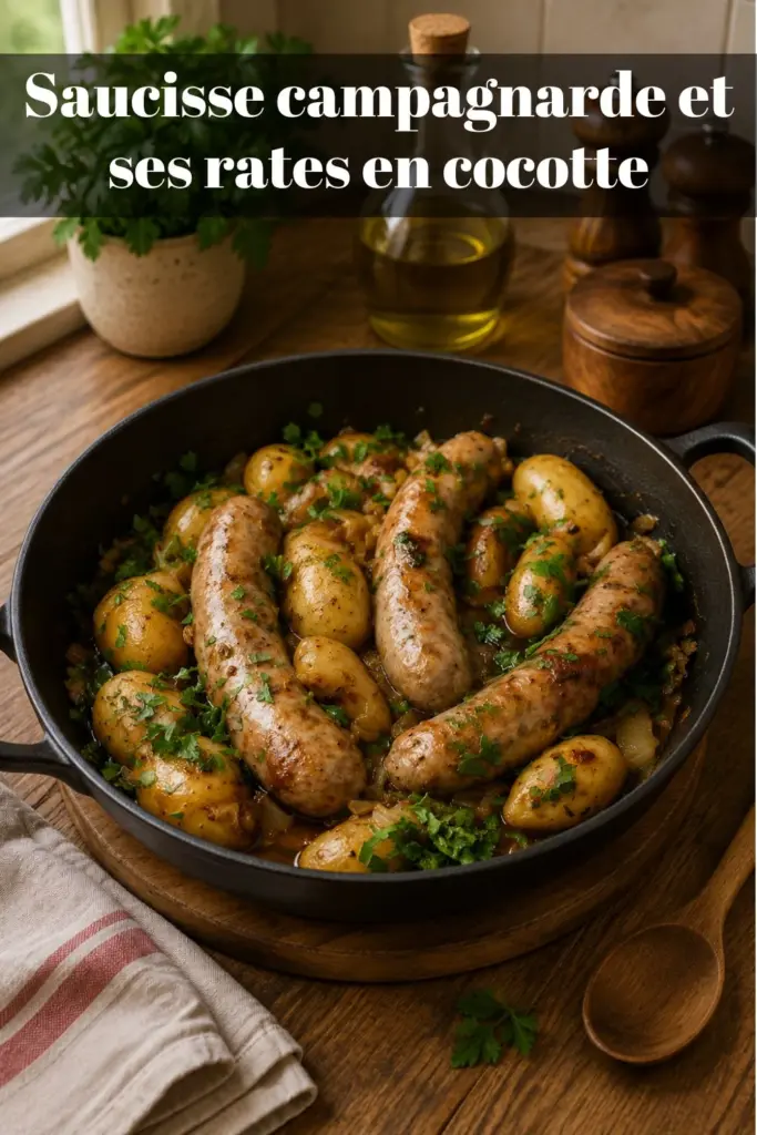 Saucisse campagnarde et ses rates en cocotte