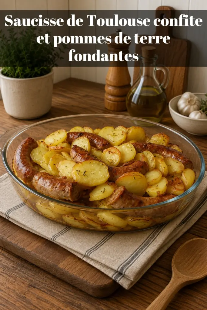 Saucisse de Toulouse confite et pommes de terre fondantes