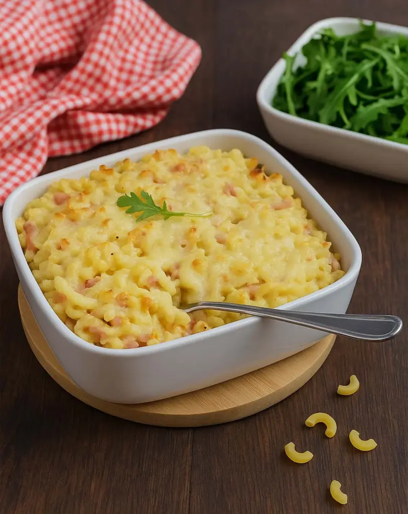 Gratin de coquillettes jambon et gruyère : une recette crémeuse et gourmande