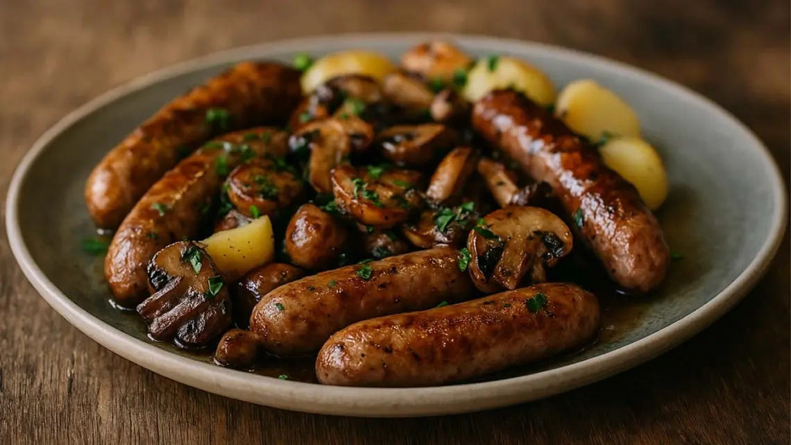 Saucisses, Champignons et Pommes de Terre au Four : Une Recette Facile et Savoureuse