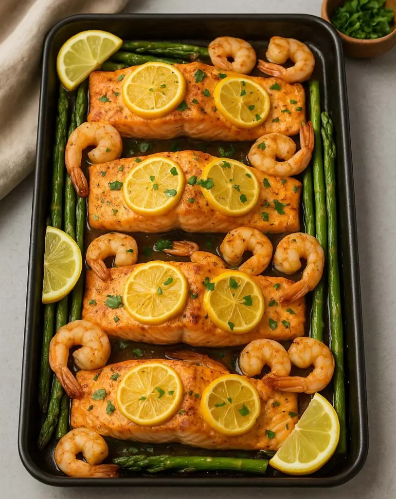 Saumon cuit au four aux crevettes et asperges Recette Facile et Gourmande