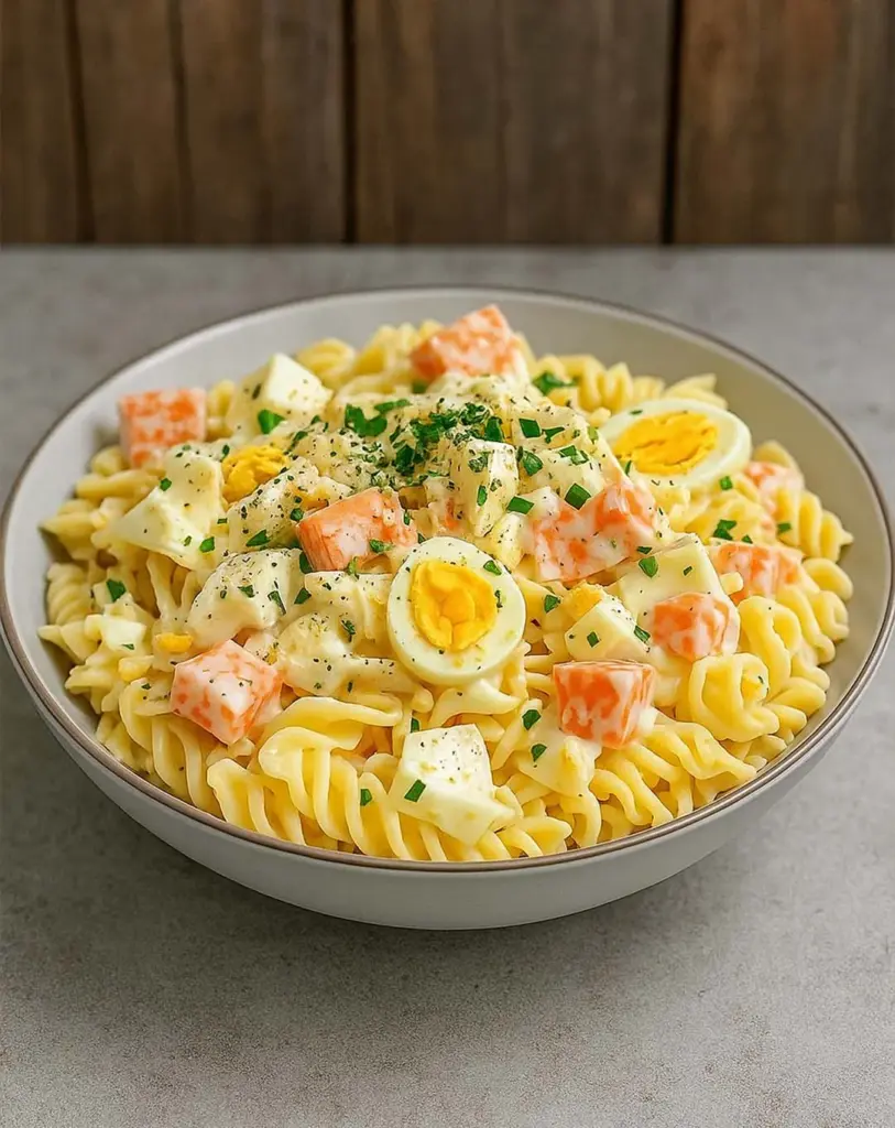 Salade de pâtes au surimi et œufs durs recette facile et rapide
