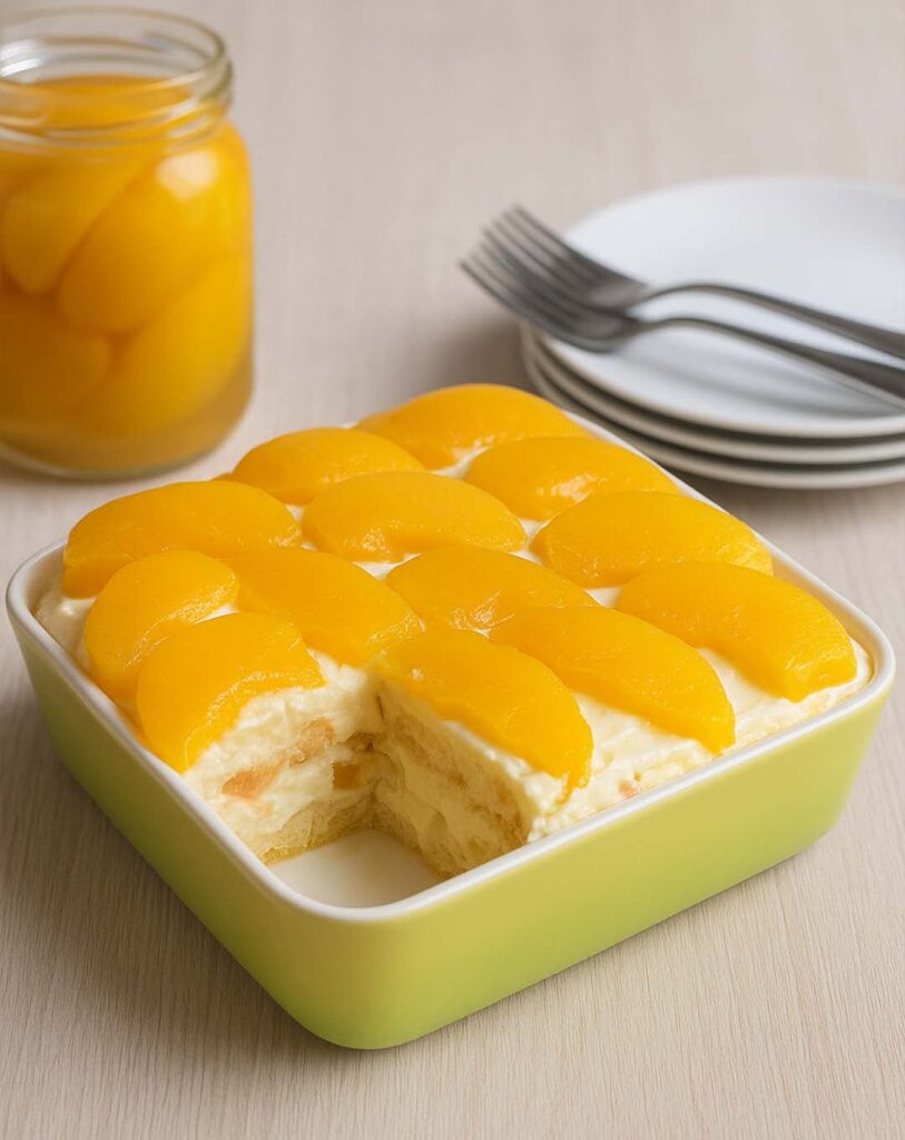 Tiramisu aux pêches au sirop : recette facile et gourmande sans cuisson