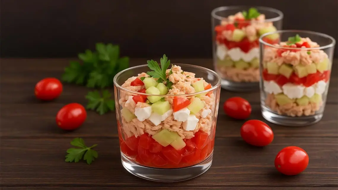 Verrine concombre feta tomate thon : entrée fraîche et facile à préparer