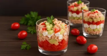 Verrine concombre feta tomate thon : entrée fraîche et facile à préparer