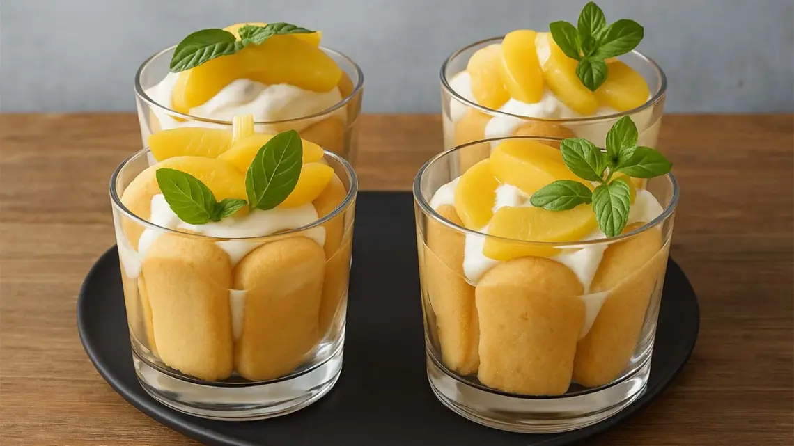 Charlotte aux pêches en verrines : dessert fruité et léger sans cuisson