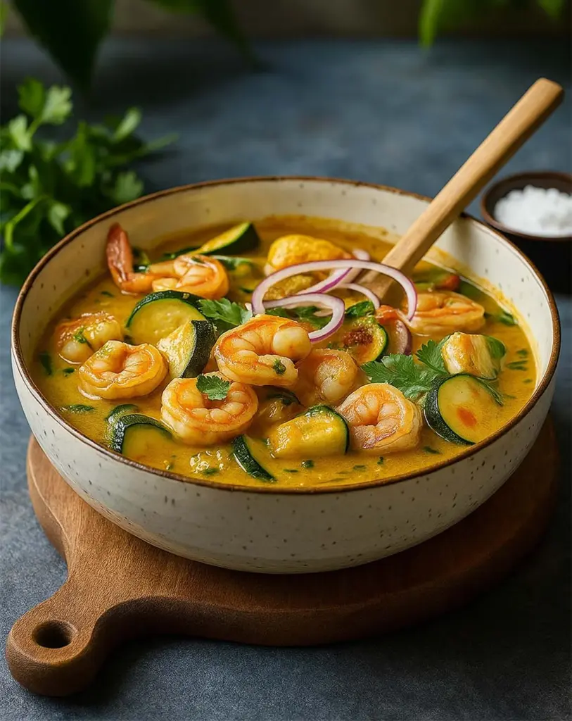 Curry de courgettes et crevettes au lait de coco