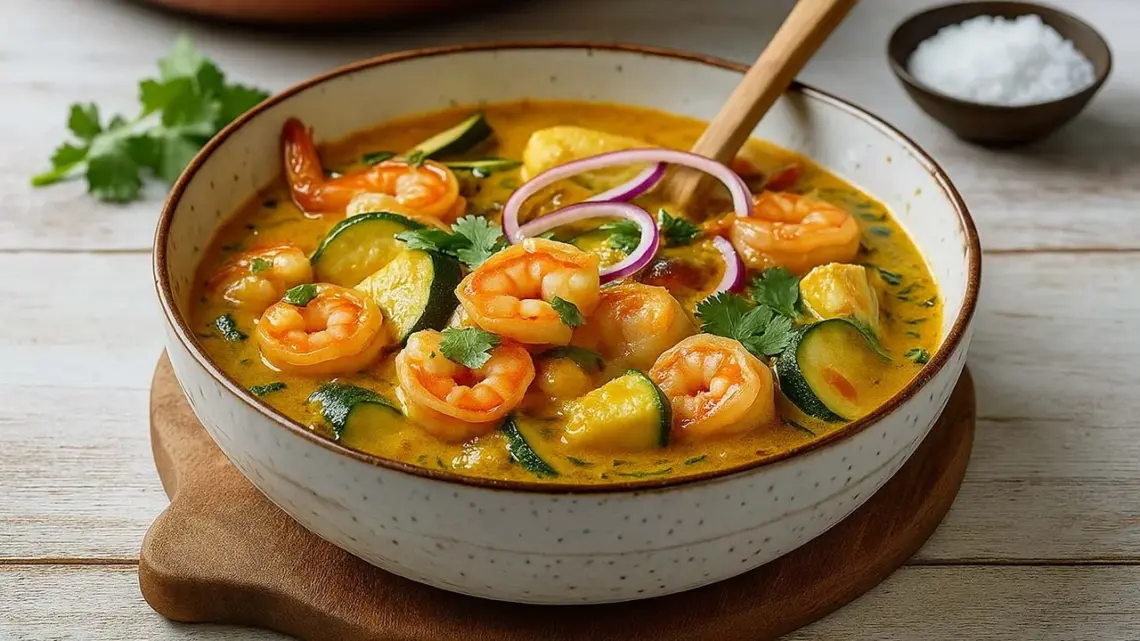 Curry de courgettes et crevettes au lait de coco