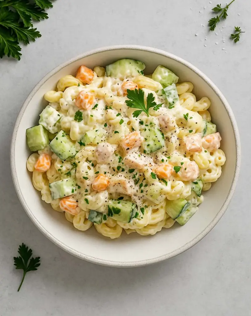 Salade de macaronis au thon à la sauce crémeuse au parmesan
