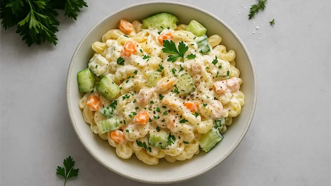 Salade de macaronis au thon à la sauce crémeuse au parmesan