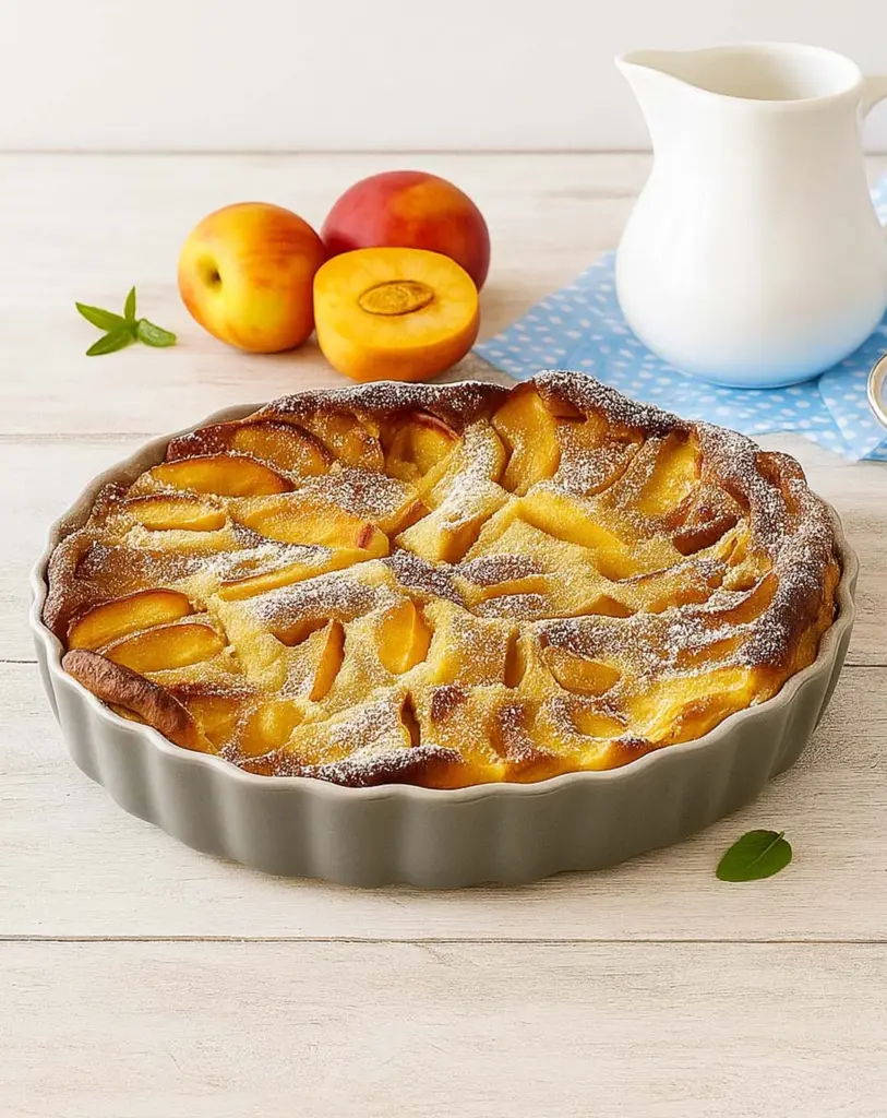 Clafoutis aux pêches sans beurre, facile et léger