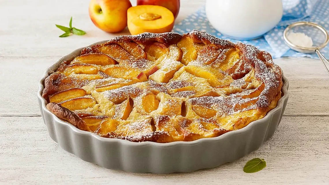 Clafoutis aux pêches sans beurre, facile et léger