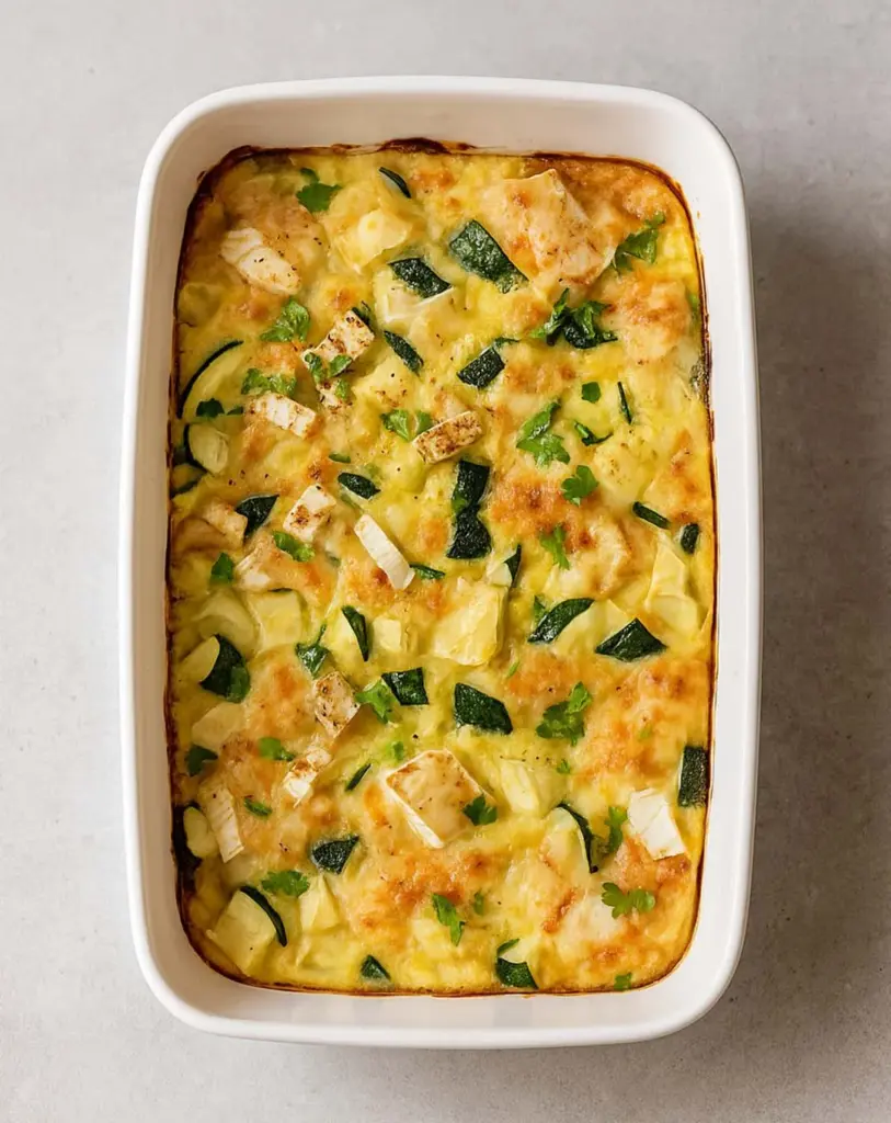 Clafoutis de courgettes au fromage de chèvre et moutarde citron-basilic