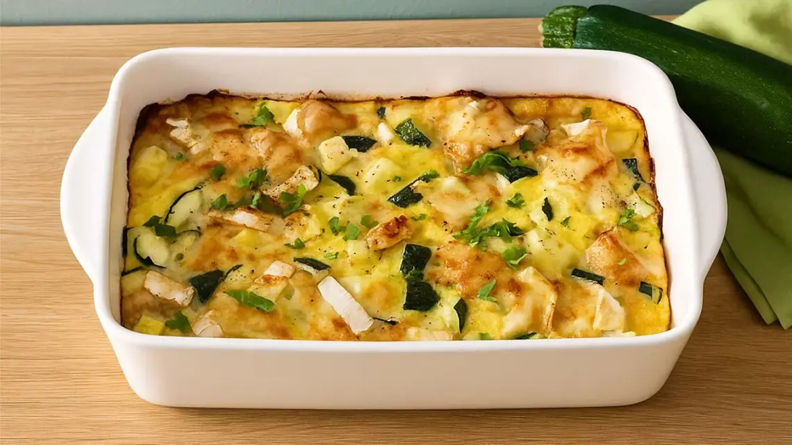 Clafoutis de courgettes au fromage de chèvre et moutarde citron-basilic
