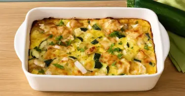 Clafoutis de courgettes au fromage de chèvre et moutarde citron-basilic