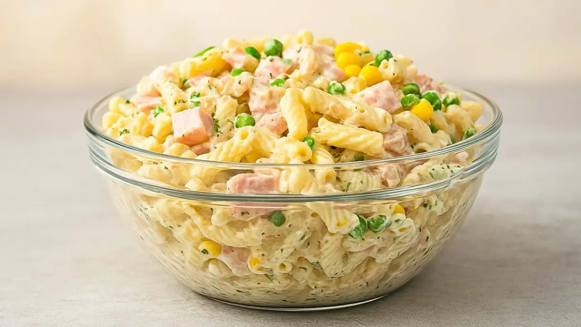Salade de pâtes onctueuse au jambon et petits pois : une recette fraîche et rapide