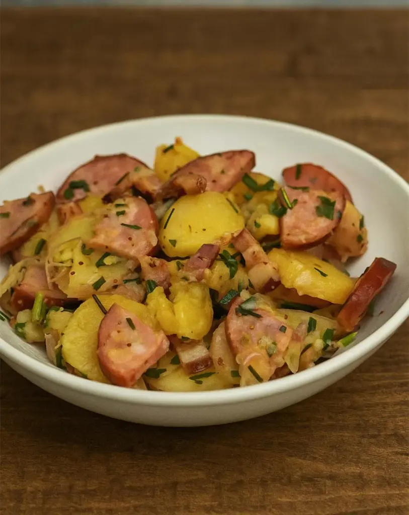 Salade de pommes de terre à la saucisse fumée : une recette rustique