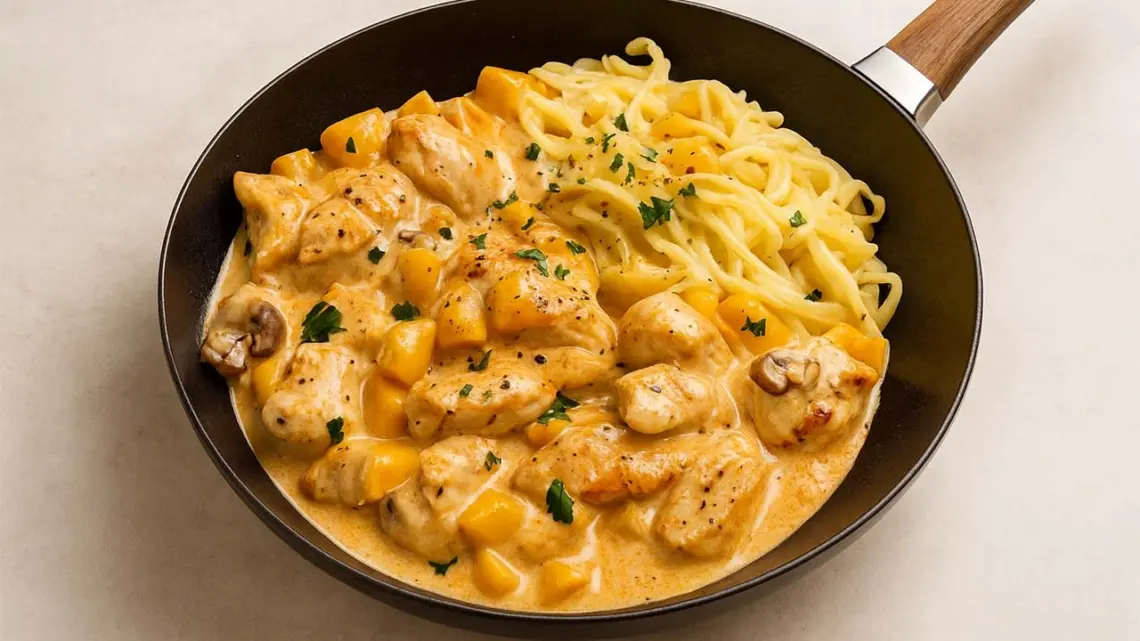 Poulet Stroganoff crémeux aux champignons et sauce à la moutarde