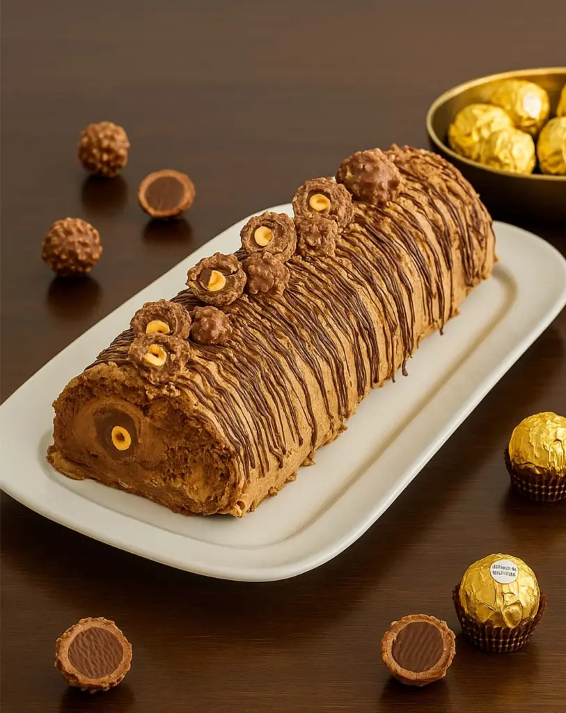 Bûche de Noël façon Ferrero Rocher : un dessert chocolaté fondant et croquant